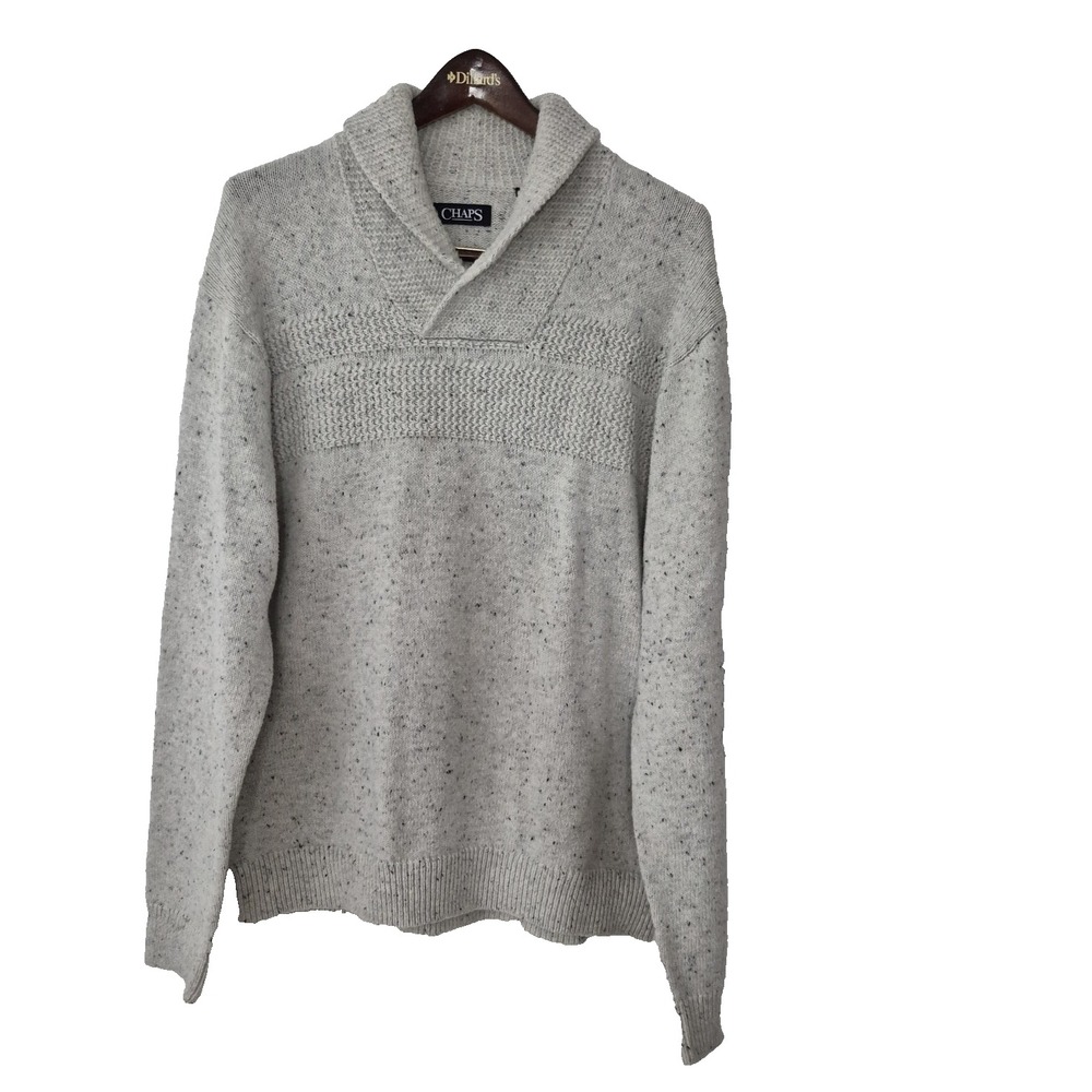 Chaps Sweater‎ Mens XL Off White Speckled Shawl Collar Long Sleeve Pullover
